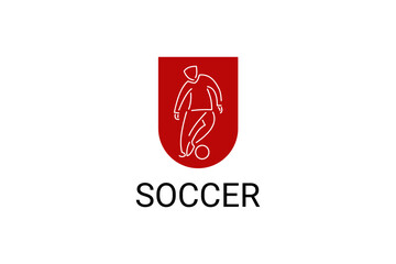 Soccer or football sport vector line icon. sportman, playing football. sport pictogram illustration.