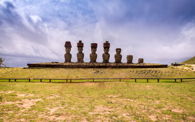 moais on Anakena beach, Rapa Nui, on Easter Island