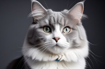 Portrait of a gray-white cat.