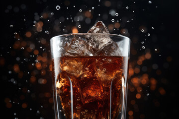 glass of soda steamed from the cold, bubbles