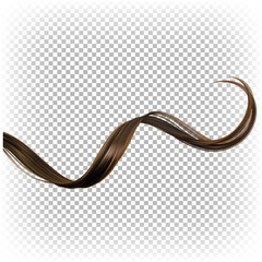 Brown curled vector hair tip. Healthy hair ends. Advertising of cosmetics for care, shampoo, conditioner, hair oil.