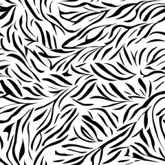 Seamless zebra fur pattern, monochrome black and white. Stylish wild zebra print. Animal skin print background for fabric, textile, design, advertising banner. - 726426017