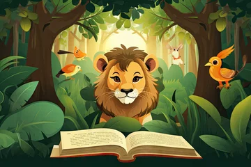 Meubelstickers  kid book style , animal and jungle background © Kitta