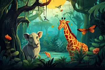 Foto auf Acrylglas  kid book style , animal and jungle background © Kitta