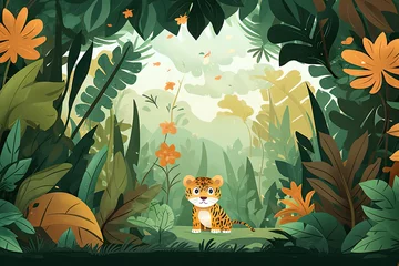 Wandaufkleber  kid book style , animal and jungle background © Kitta