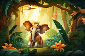 Foto op Plexiglas  kid book style , animal and jungle background © Kitta