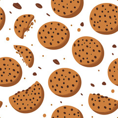 Seamless pattern of tasty cookies with chocolate chips. Design elements for print, wrapping paper, fabric or textile. Flat vector illustration. - 726426067