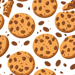 Cookies and chocolate crumbs seamless pattern on white backround. - 726426087