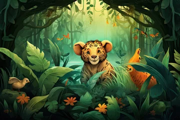 Poster  kid book style , animal and jungle background © Kitta