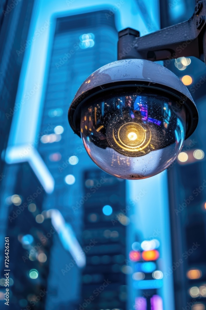 Poster a close up view of a camera with a city in the background. perfect for capturing urban landscapes an