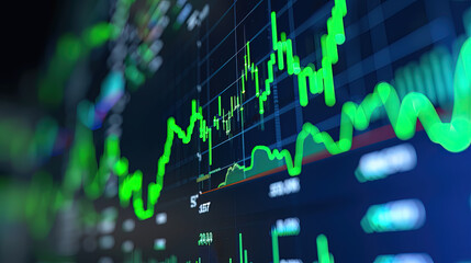 Fototapeta premium Profiting Stock Market - Green Ascending Lines