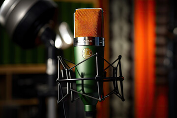 
recording studio, microphone, green orange yellow lime