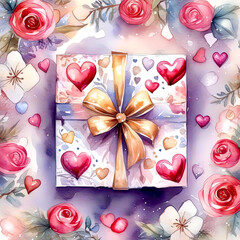 Gift box. Box of chocolates. Present. Surprise. Watercolor. Valentine's Day. The 14th of February. Valentine's Day. Birthday. March 8.
