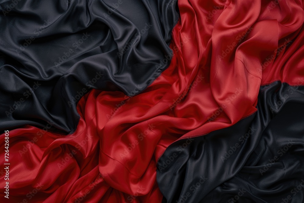 Poster close up of a vibrant red and black fabric. versatile and eye-catching, this image can be used for v