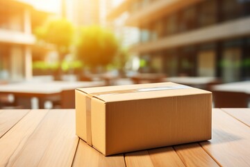 Online shopping delivery. parcel box delivered to front door. Package near entrance