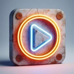 Play button made of Concrete with Neon Light. AI generated illustration
