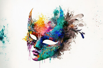 Venetian Carnival Mask in color watercolor style on a white background