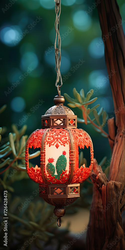 Wall mural handcrafted paper lantern with metal frame, fictional character created by generated ai.