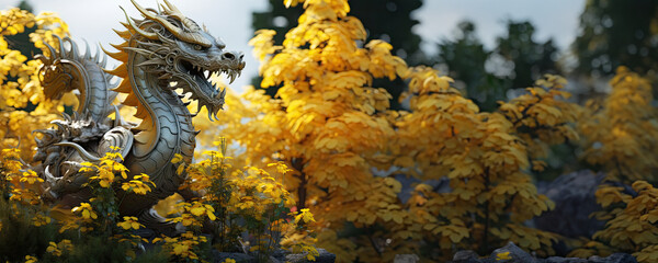 Dragon Sculpture in autumn forest