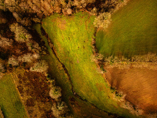 Aerial view of autumn landscape countryside