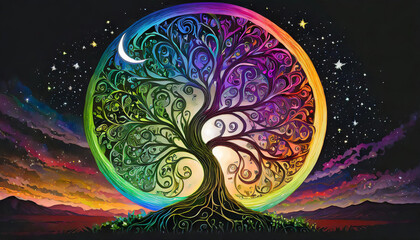 abstract background Tree of Life in the shape of the Moon