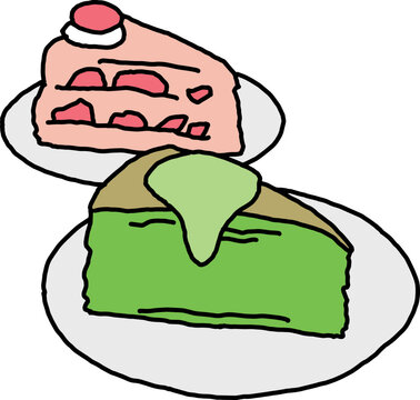 recommend clip art: Sweet dessert cake with fruits for celebration birthday party or wedding, tasty breakfast. For cafe, restaurant menu print, postcard or poster. Hand drawn illustration. Cartoon style line art drawing.