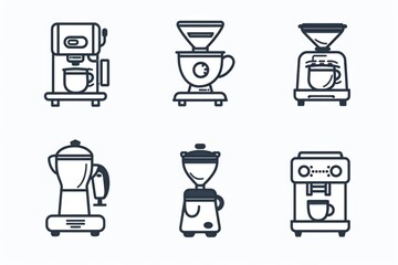 A collection of different types of coffee machines. Suitable for coffee shop promotions or articles about coffee making equipment