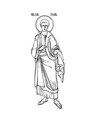 Saint Thomas Becket (name english). Coloring page in Byzantine style on white background