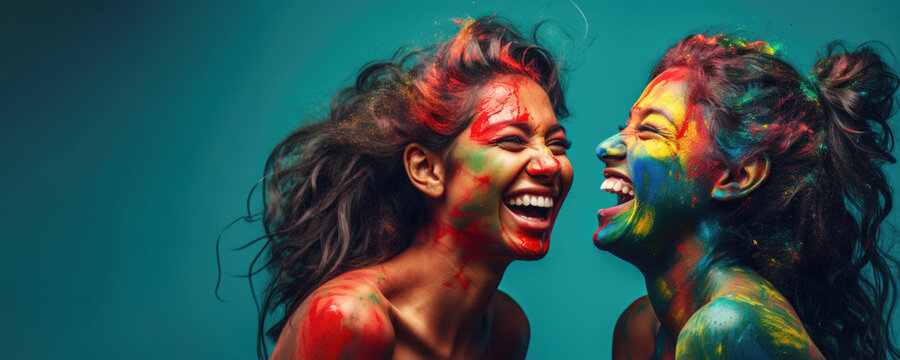 Laughing Women with Paint on Their Faces, Fictional Character Created by Generated AI.
