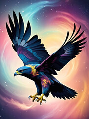 Fototapeta premium Elegance in Gravitational Waves: Exquisite Silhouettes of Colorful Hawks Infused with Beautifully Designed Wavelengths by Yukisakura