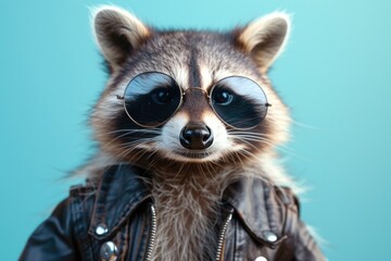 A stylish raccoon wearing sunglasses and a leather jacket. Perfect for fashion or wildlife-themed projects