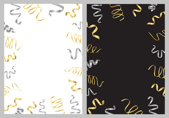 Set of gold and silver party streamers confetti poster vector templates