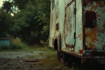 An old truck is parked on the side of the road. Suitable for transportation, vintage vehicles, and roadside themes