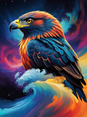 Elegance in Gravitational Waves: Exquisite Silhouettes of Colorful Hawks Infused with Beautifully Designed Wavelengths by Yukisakura