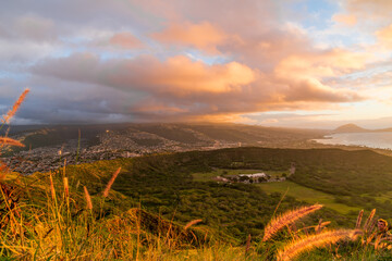 sunrise on the diamond head in honolulu on oahu in hawaii