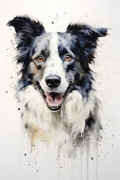 Border Collie Watercolor Painting Dog Portrait