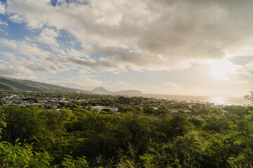 sunrise on the diamond head in honolulu on oahu in hawaii