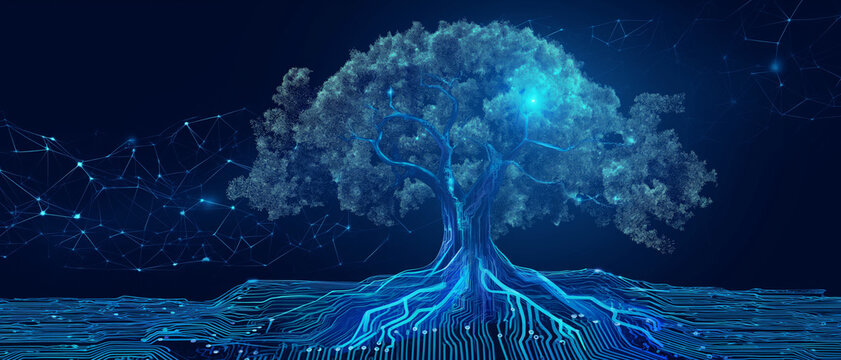 Electronic wood. Information tree concept.