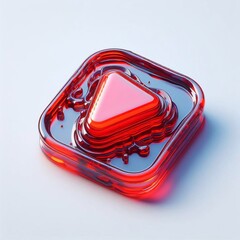 Red glass play button blend with water and fire splashes. AI generated illustration