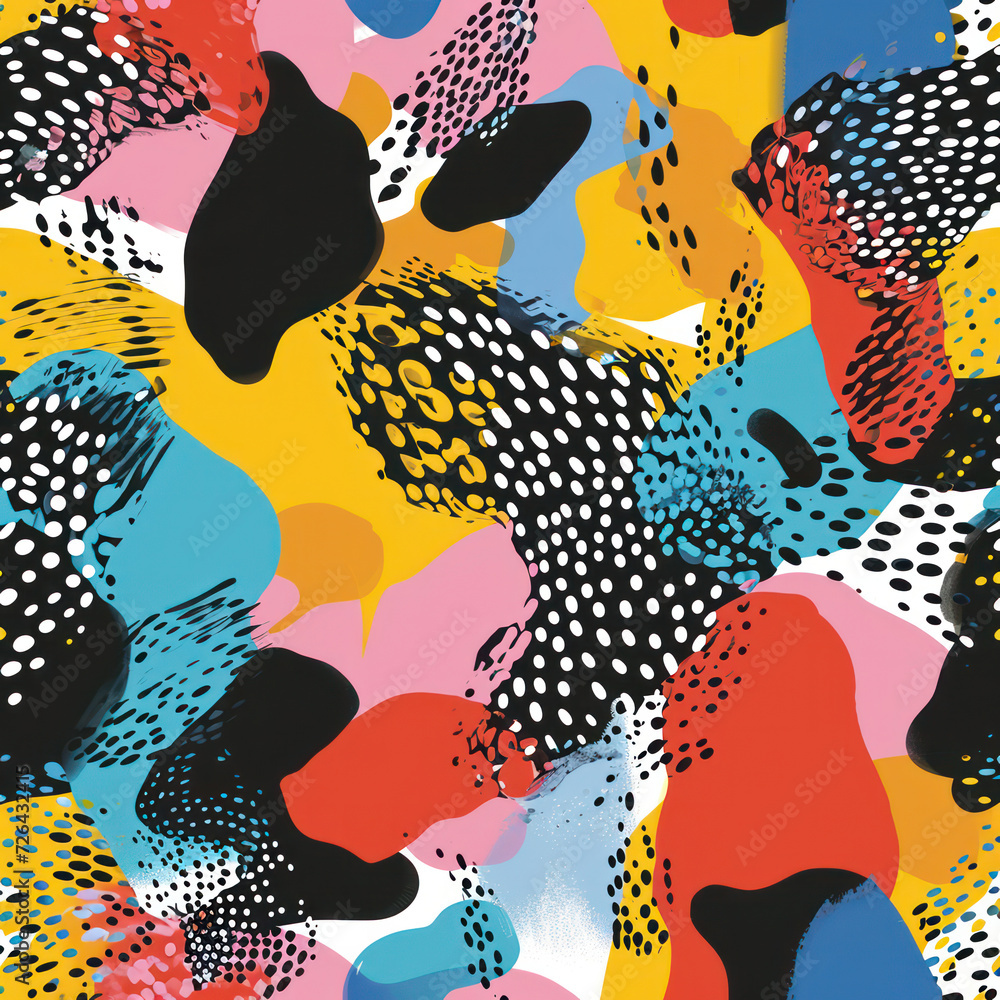 Poster abstract geometric pattern: creative retro line design on bright blue background with leopard print 