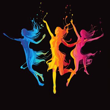 Dancers silhouettes colorfull in motion