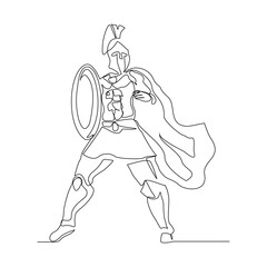 Continuous single line sketch drawing of knight warrior sparta armor protection. One line art of ancient military soldier armor greek roman vector illustration