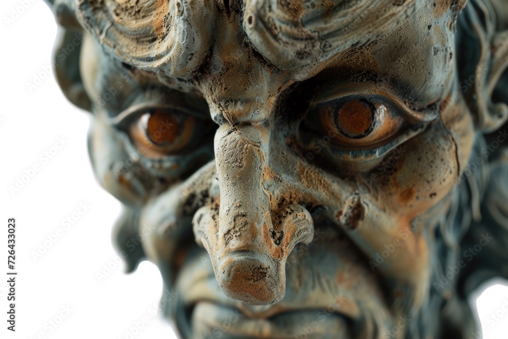 Poster Close-up view of a statue depicting the face of a man. Suitable for various artistic and historical projects