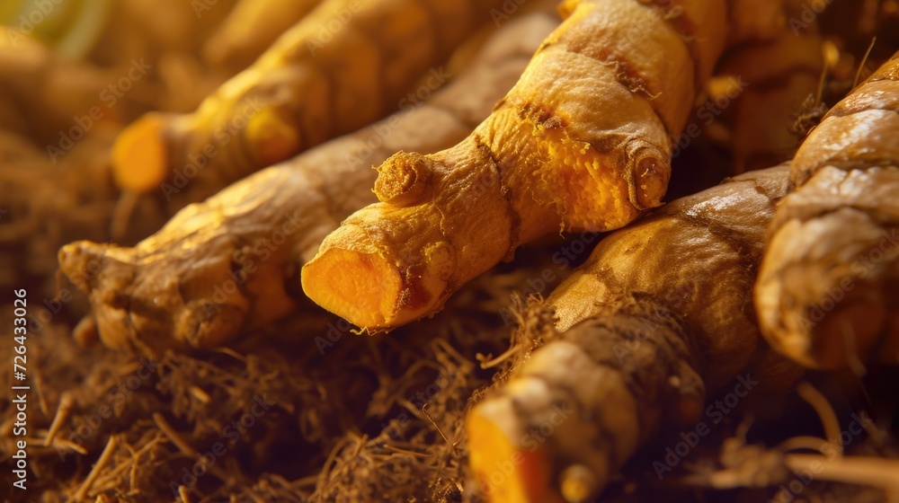 Aufkleber a close-up view of a bunch of fresh ginger. versatile and aromatic, this picture can be used in vari