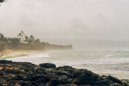 stormy day on the beach on oahu in hawaii