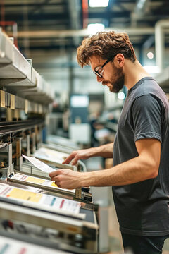 Workers manage data input, Variable data printing factory, digital printing presses equipped for personalized content.