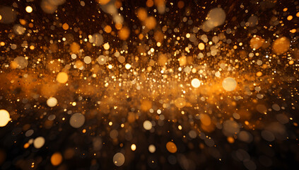 golden sparkles falling from the ceiling,golden light , glitter background light ,orange , dark...