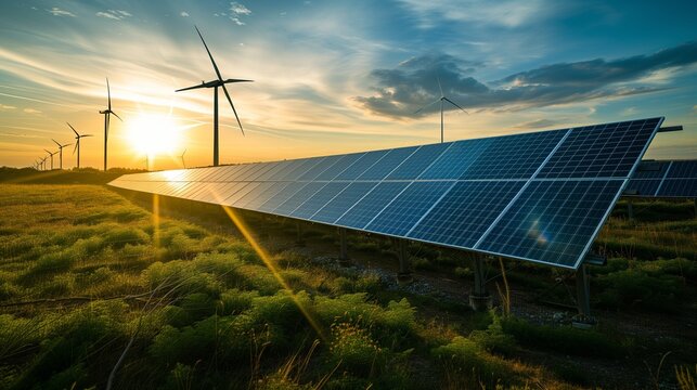 Renewable Energy Images of renewable energy sources wind turbines, solar panels