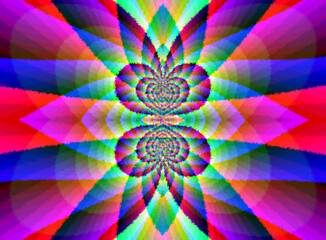 Symetryczny wzór, odbicie lustrzane,  w żywej kolorystyce z geometryczną chropowatą teksturą złożoną z drobnych kwadratów - abstrakcyjne tło