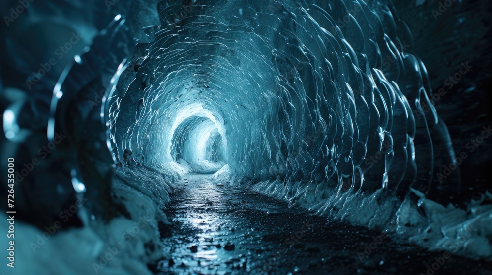 Poster a dark tunnel with a light at the end. this image can be used to symbolize hope, progress, and overc